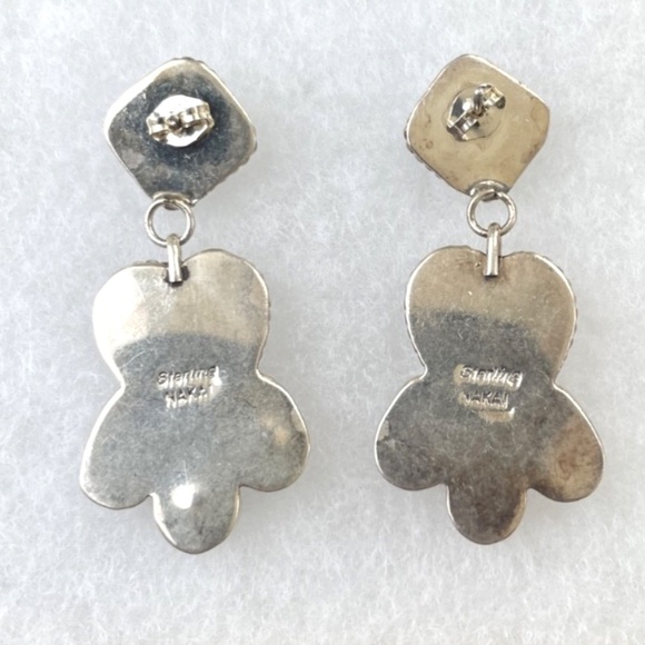 Sterling Nakai signed Navajo Heart Drop Earrings with turquoise and other gems - Picture 2 of 4